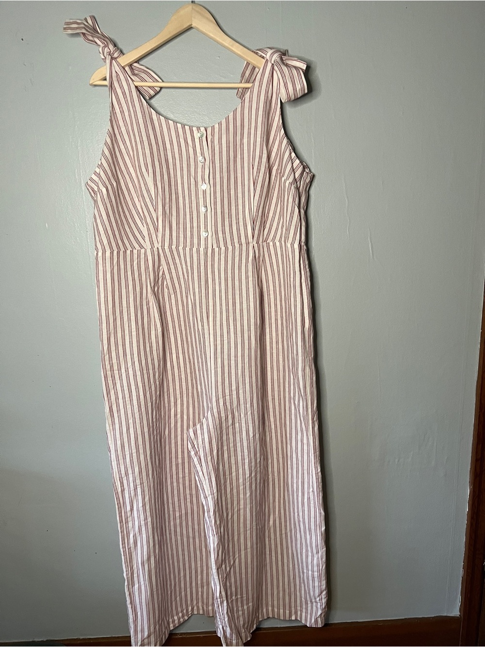 Forever 21 Pink & White Striped Tie-Shoulder Maxi Dress